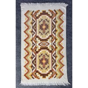 Vintage Dundee Towel Southwestern Aztec Geometric 100% Cotton Fringe 24x44 1970s